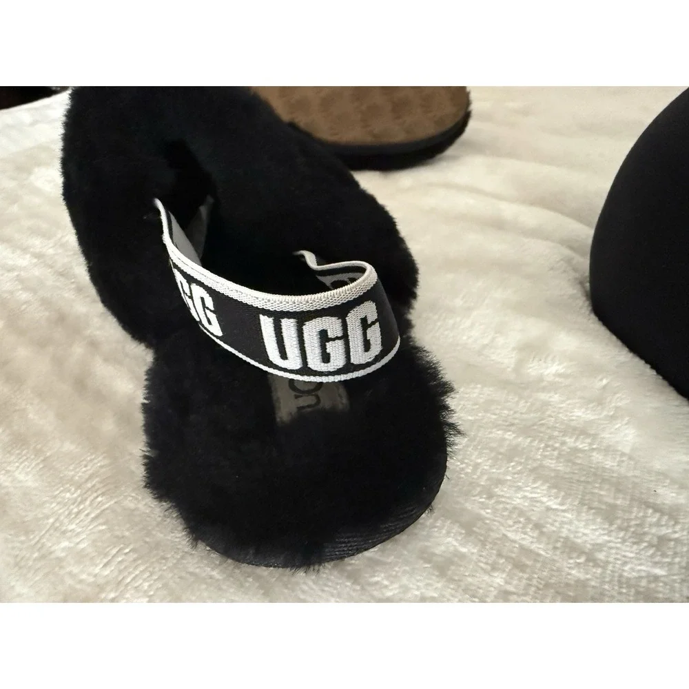 UGG Kids Fluff Yeah Slide Slippers Black Size 12